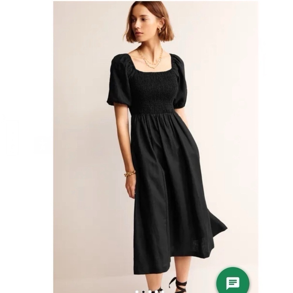 NEW Boden Women’s Sky Smocked Short Sleeve Linen Midi Dress - Picture 7 of 16